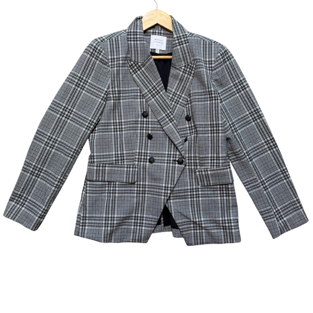 Maison d'Amélie Blazer Womens L Double Breasted Plaid Black White